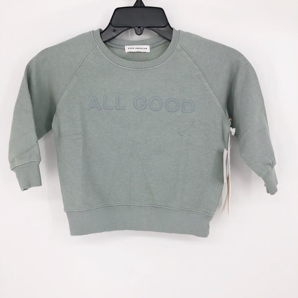 GOOD AMERICAN Kid's All Good Crew Sweatshirt Sage Green Size 4T Long Sleeve NWT